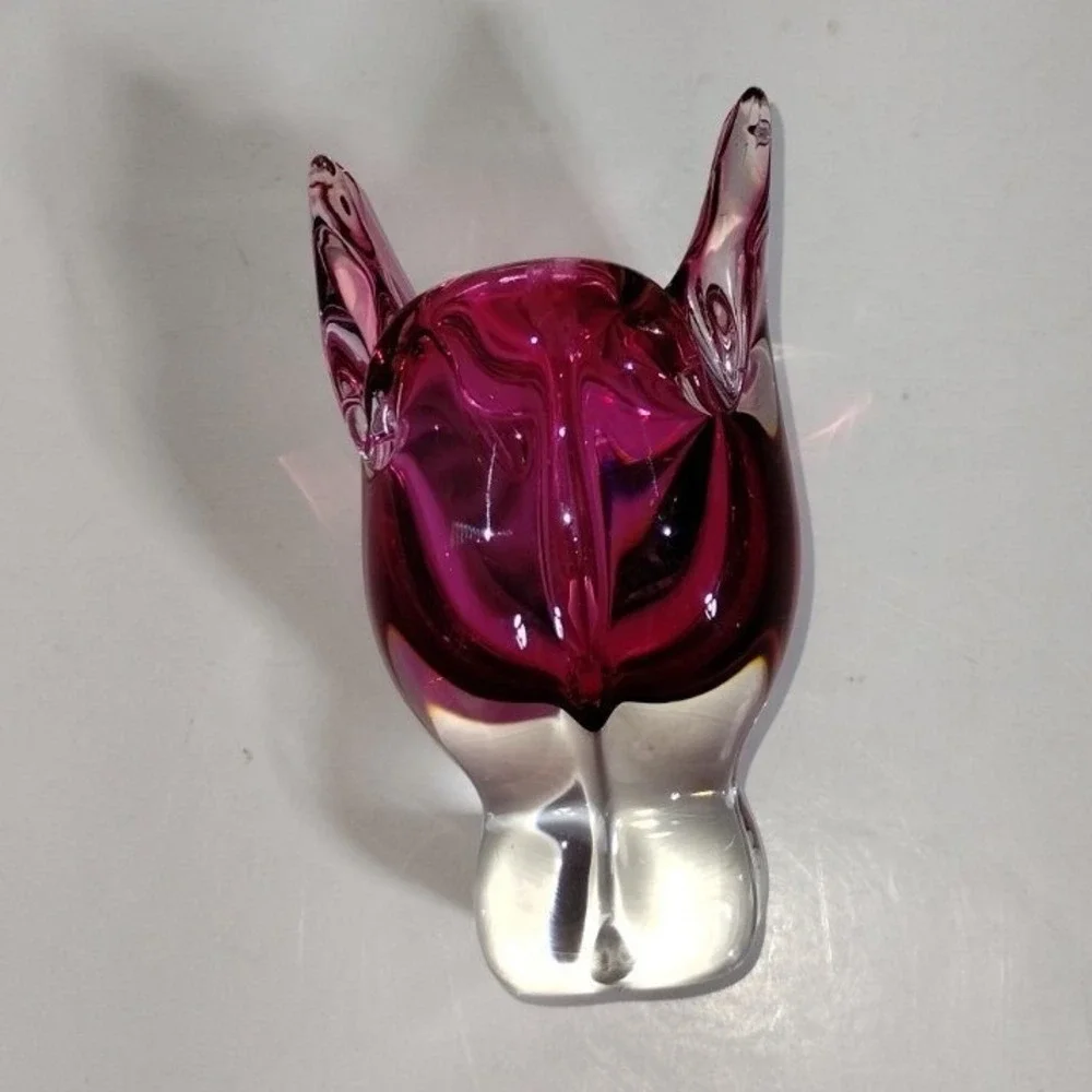 Chribska Cat Head‎ Vase Pink Czech Art Glass Hospodka Sommerso MCM 1960s